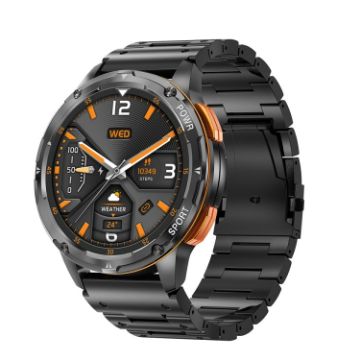 LEMFO AK59 Smart Watch - 1.43" AMOLED Round Screen, Steel Strap, Black - 1