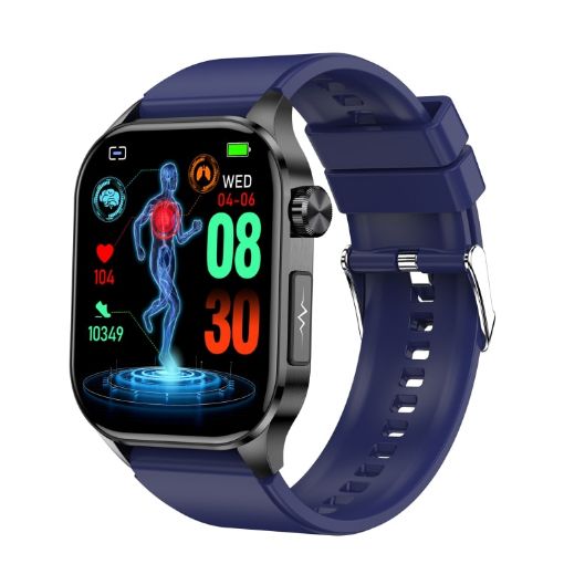 ET580 Sports Smart Watch: 2.04" AMOLED, Bluetooth Call, ECG, Blue Band - 1