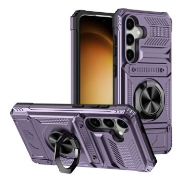Samsung Galaxy A15 5G Shockproof Card Case with Ring Holder - Purple - 1