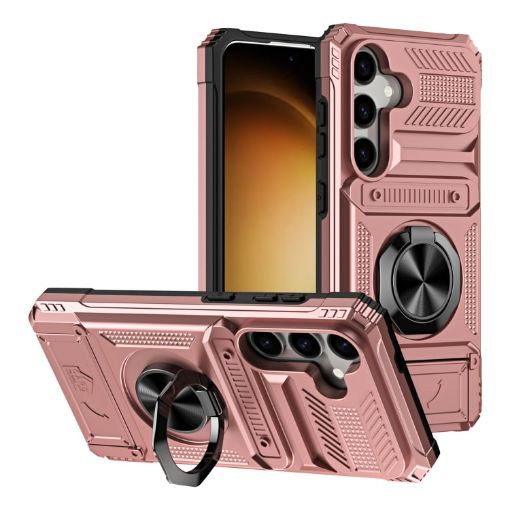 Samsung Galaxy S24+ 5G Shockproof Card Case with Ring Holder - Rose Gold - 1