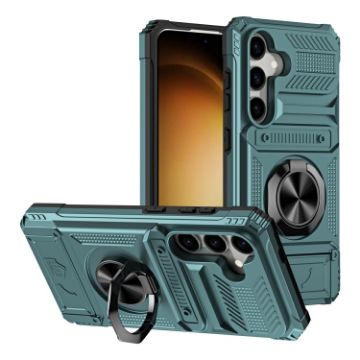 Samsung Galaxy S24+ 5G Shockproof Card Case with Ring Holder - Green - 1
