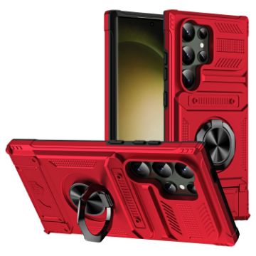 Samsung Galaxy S24 Ultra 5G Shockproof Card Case with Ring Holder - Red - 1