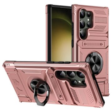 Samsung Galaxy S24 Ultra 5G Shockproof Card Case with Ring Holder, Rose Gold - 1