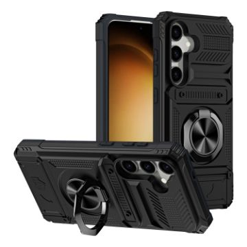 Samsung Galaxy A55 5G Shockproof Card Case with Ring Holder (Black) - 1
