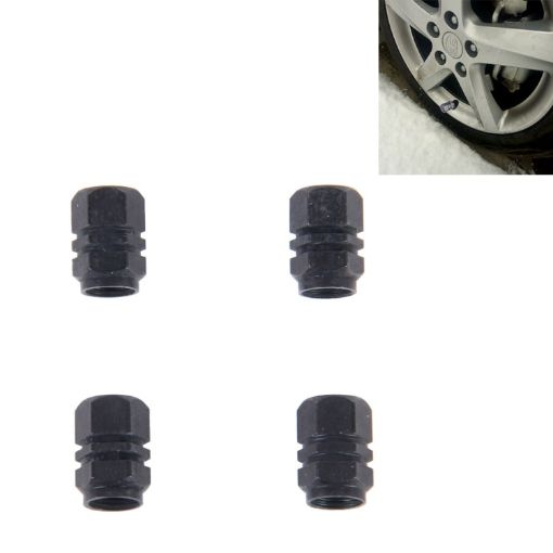 4PCS Black Metal Plated Hexagon Tire Valve Stem Caps Universal Fit - 1