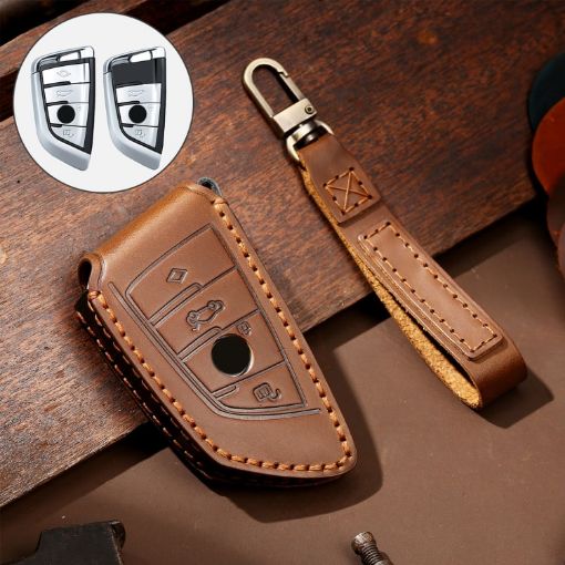 BMW Blade Style Cowhide Leather Key Cover - Brown Key Case - 1