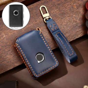 Volvo Car Key Cover - Blue Cowhide Leather Protective Case by Hallmo - 1