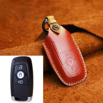 Ford Car Cowhide Leather Key Cover Case, Three Keys Version - Red - 1