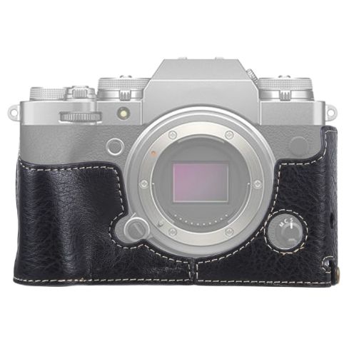 FUJIFILM X-T4 Black PU Leather Camera Half Case 1/4" Thread Litchi Texture - 1