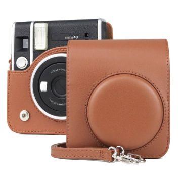 FUJIFILM instax mini 40 Brown Retro Leather Camera Case with Strap - 1