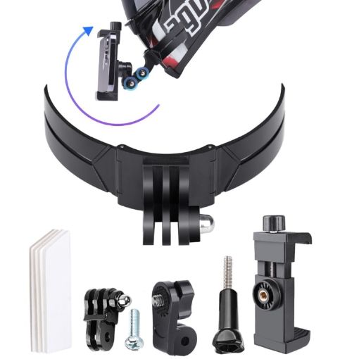 Foldable Action Camera Phone Helmet Mount Kit with J-Hook & Clamp (Black) - 1