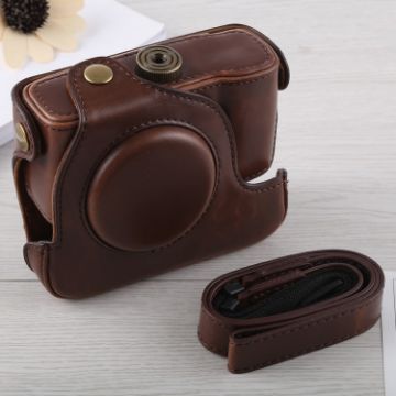 Canon G16 Full Body Camera PU Leather Case Bag with Strap - Coffee - 1