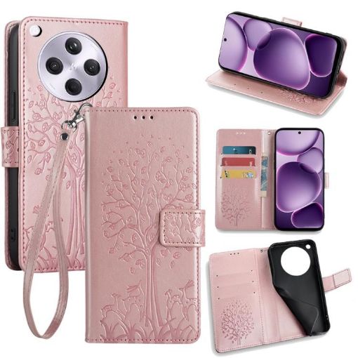 OPPO Find X8s+ Rose Gold Tree & Deer Embossed Leather Phone Case - 1