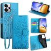 Realme 14 5G Blue Leather Phone Case - Tree & Deer Embossed Design - 1