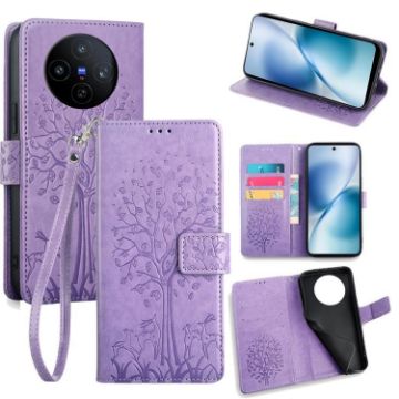 Vivo X200s Purple Tree & Deer Embossed Leather Phone Case - 1