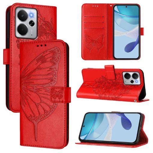 Realme 14 5G/P3 5G India Red Embossed Butterfly Leather Case - 1