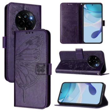 Realme Narzo 80/14 Pro 5G Embossed Butterfly Leather Case Dark Purple - 1