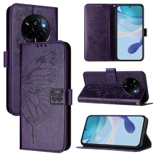 Realme Narzo 80/14 Pro 5G Embossed Butterfly Leather Case Dark Purple - 1