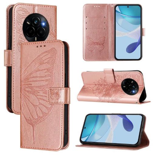 Realme Narzo 80/14 Pro 5G Embossed Butterfly Leather Case Rose Gold - 1