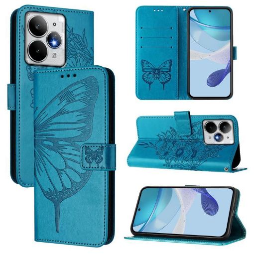 Realme Neo7 Turbo 5G Blue Embossed Butterfly Leather Phone Case - 1