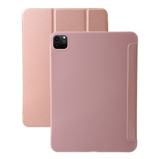 iPad Pro 13 2024 Rose Gold Leather Case - Three-fold Holder Flip Cover - 1
