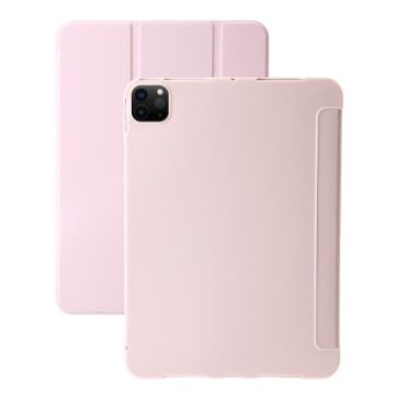 iPad Pro 13 2024 Light Pink Leather Case - Three-fold Holder Flip Cover - 1