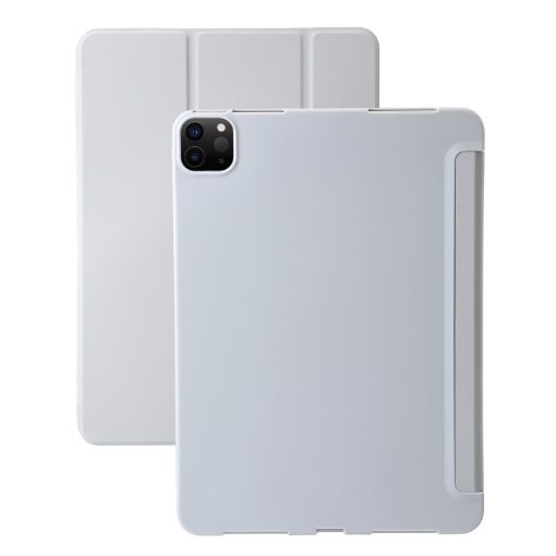iPad Pro 13 2024 Grey Leather Case - Three-fold Holder Flip Cover - 1