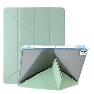 iPad Pro 13 2024 Green Clear Acrylic Leather Tablet Case - 1