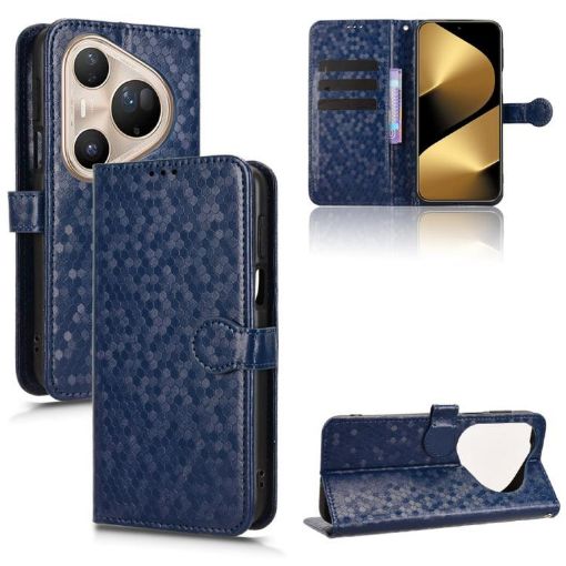 Huawei Pura 80 Pro 5G Leather Phone Case - Honeycomb Dot Texture Blue - 1