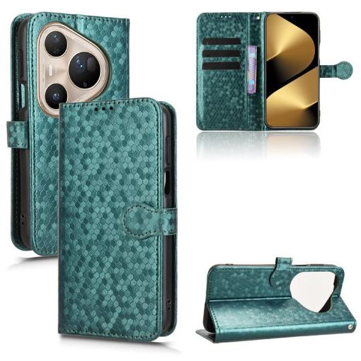 Huawei Pura 80 Pro 5G Green Leather Phone Case - Honeycomb Texture - 1