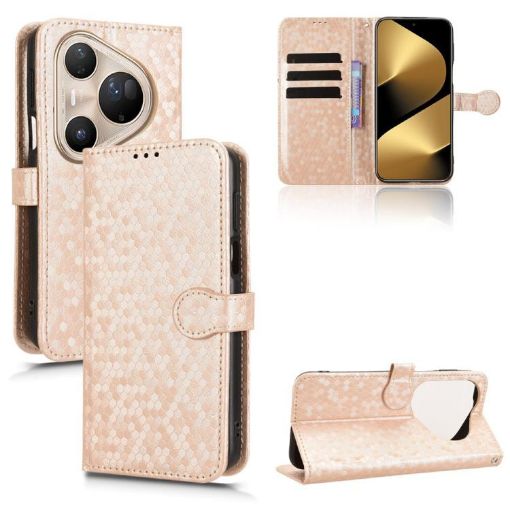 Huawei Pura 80 Ultra 5G Gold Honeycomb Dot Leather Phone Case - 1