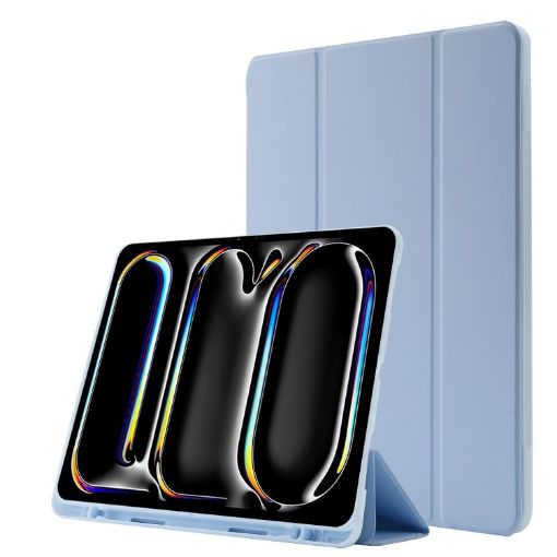 iPad Pro 13 2024 Light Blue Leather Case with Pen Slot - 1