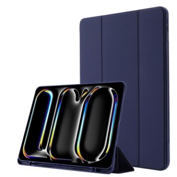 iPad Pro 13 2024 Dark Blue Leather Case with Pen Slot & Tri-fold Design - 1