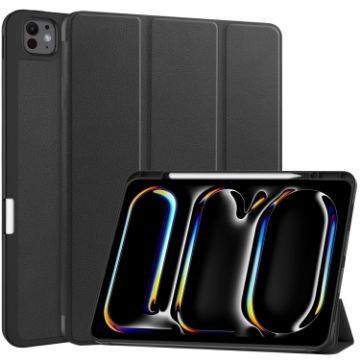 iPad Pro 13 2024 Black TPU Leather Case with Pen Tray & 3-Fold Holder - 1