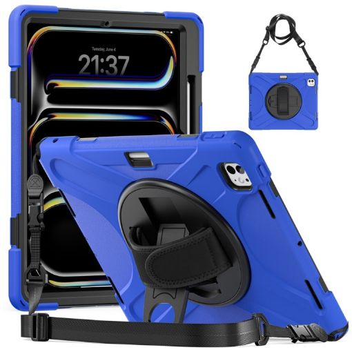 iPad Pro 13 2024 Rotatable Holder Silicone PC Case with Strap - Blue - 1
