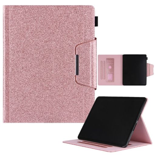 iPad Pro 13 2024 Rose Gold Glitter Leather Tablet Case with Buckle - 1