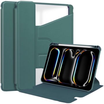 iPad Pro 13 2024 Dark Green Transparent Rotation Leather Case - 1