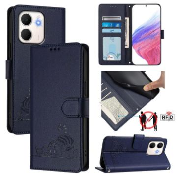 OPPO A5x 4G/5G Cat Rat Embossed RFID Leather Phone Case with Lanyard - 1