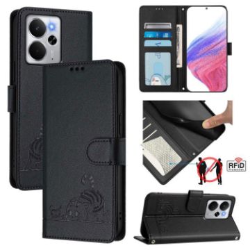 Realme 14 5G/P3 5G India Cat Rat Embossed RFID Leather Case Black - 1