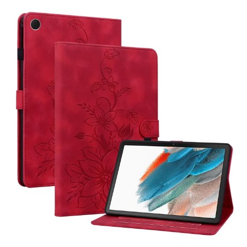 Samsung Galaxy Tab A8 10.5 2022 Red Lily Embossed Leather Case - 1