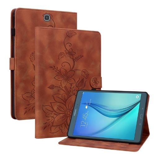 Samsung Galaxy Tab A 9.7 T550 T555 Lily Embossed Leather Case Brown - 1