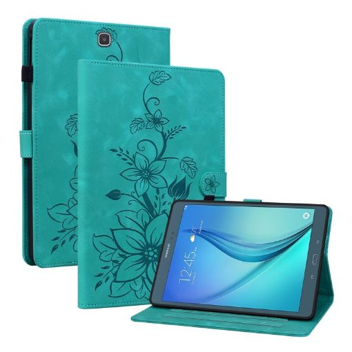 Samsung Galaxy Tab A 9.7 T550 T555 Green Lily Embossed Leather Case - 1