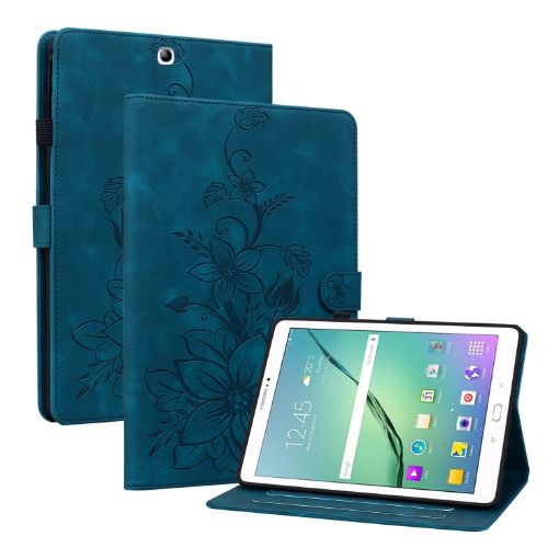 Samsung Galaxy Tab S2 9.7 T810 T815 Lily Embossed Leather Case Dark Blue - 1