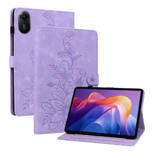 Redmi Pad 2/SE 11 2025 Purple Lily Embossed Leather Tablet Case - 1