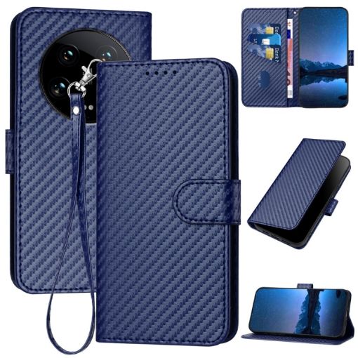 Xiaomi 14 Ultra YX0070 Carbon Fiber Leather Case with Lanyard Blue - 1