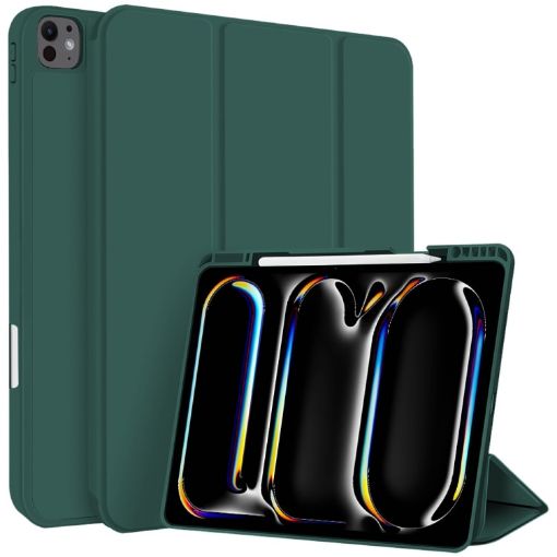 iPad Pro 13 2024 Dark Green TPU Leather Case with Pen Slot - 1