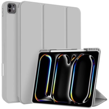 iPad Pro 13 2024 Grey TPU Leather Case with Pen Slot - 1