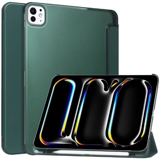 iPad Pro 13 2024 Dark Green Frosted Smart Leather Tablet Case - 1