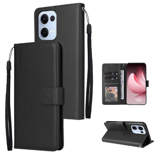 OPPO Reno13 5G Leather Phone Case, Global 3-Card Slots, Black - 1