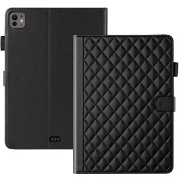 iPad Pro 13 2024 Black Rhombus Lattice Leather Smart Case - 1